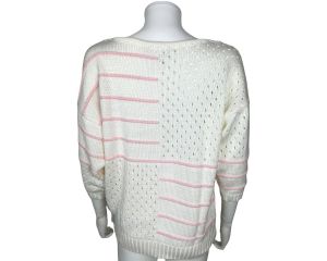 Vintage 1980s Courreges Pullover Cotton Sweater Pink & White Ladies Size S - Fashionconstellate.com