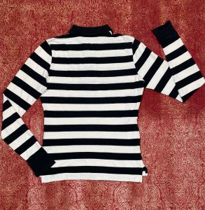 S/ Black and White Striped Ralph Lauren Polo Shirt, The Skinny Polo, Long Sleeve Cotton Shirt - Fashionconstellate.com