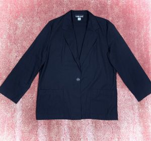 L/ 90’s Vintage Black Blazer, Long One Button Blazer with Pockets, Office/Gothic/Dark Academia