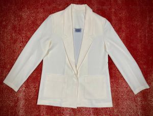 M-L/ Vintage Cream White Blazer, One Button Blazer with Pockets, Office/Minimal/Academia