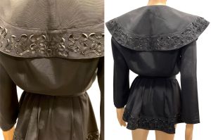 80s does Victorian Wide Collar Belted Black Ribbon Detail Baroque Blazer Jacket | XS/S - Fashionconstellate.com
