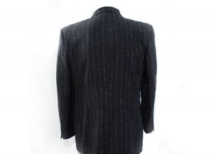 Men's Gangster Jacket - 1940s Inspired Navy Blue & Gray Pinstriped Wool Blazer - Made in 1980s - Fashionconstellate.com