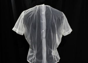 1950s Sheer White Blouse - Very See-Through 50s Short Sleeved Secretary - Large Size 12 Secretary - Fashionconstellate.com