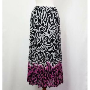 Y2K Skirt Black White Pink Pattern Crinkle A-Line by Rafael | Vintage Misses M