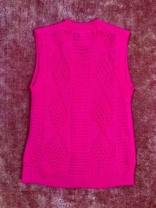 S-M/ 80’s Hot Pink Sweater Vest, Loose Knit Argyle Sweater Vest with Wooden Buttons by Townhouse - Fashionconstellate.com