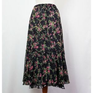 90s Skirt Reversible Black Pink Floral White Polka Dots by MoLLY & MaXX | Vintage Misses M