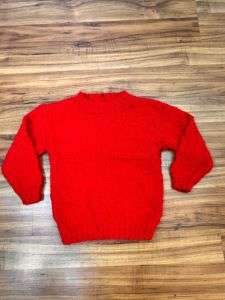 Kids Size 5-6 | 1980's Vintage Red Bouclé HAND KNIT Sweater - Fashionconstellate.com