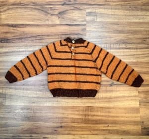 Baby 12 Months | 1980's Vintage Wool HAND KNIT Striped Sweater - Fashionconstellate.com