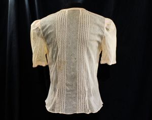 1930s Sheer Blouse - Medium Size 8 Authentic 30s Short Sleeve Top - Button Front Jabot Ruffle - Fashionconstellate.com