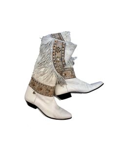 80s White Fringe Suede & Leather Western Boots | Margaret J Cowboy Boots | size 8N