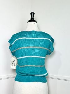 1980's Vintage Sheer Crochet Striped Sweater by Herald House | New With Tags - Fashionconstellate.com