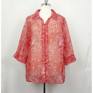 Y2K Top Red White Floral Paisley Sheer Print by White Stag| Vintage Women's 22W/24W