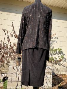 L/ Vintage NWT Glittery Slinky Blouse with Attached Cardigan and Gold Chain Belt, Stretchy - Fashionconstellate.com