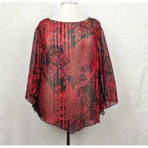 90s Y2K Tunic Top Black Red Floral Stripe Sheer Boho by Samantha Lee Woman | Vintage Women's 2X ?