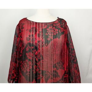 90s Y2K Tunic Top Black Red Floral Stripe Sheer Boho by Samantha Lee Woman | Vintage Women's 2X ? - Fashionconstellate.com