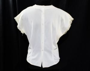 Large 1950s Blouse - New Look 50's White Secretary Top - Double Layer Nylon Tricot - Short Sleeved  - Fashionconstellate.com