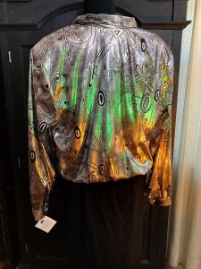 XL/ 80’s Metallic Club Shirt with Abstract Print, Reflective Shiny Silver Art to Wear Top by Lori  - Fashionconstellate.com