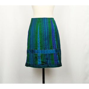 90s Skirt Green Blue Purple Stripe Silk Straight by Anna Sui | Vintage Misses 6