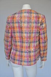 1970s rainbow plaid blazer with clear sequins XS-M - Fashionconstellate.com