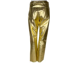 Vintage NWT Gold Leather Pants Holt Renfrew Studio Unused 1990s Glam Sz 6 - Fashionconstellate.com