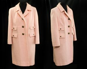 1950s Pink Poodle Cloth Coat - Medium Size 10 50s 60s Pastel Spring Overcoat - Boucle Wool  - Fashionconstellate.com