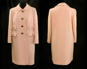 1950s Pink Poodle Cloth Coat - Medium Size 10 50s 60s Pastel Spring Overcoat - Boucle Wool 
