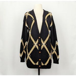 90s Cardigan Sweater Black Gold Embellished by Jaclyn Smith | Vintage PM M Petite