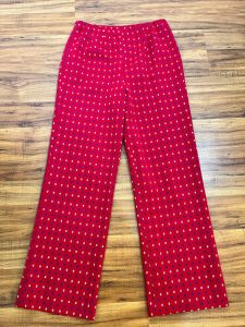 Large to XL | 1970's Vintage Red Poly Knit Hash Tag Print Pants - Fashionconstellate.com