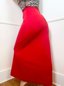 Medium to Large | 1970's Vintage Red Poly Maxi Skirt - Fashionconstellate.com