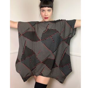 Curvy - Open Size | 1980's Vintage Graphic Polka Dot and Line Print Caftan Mini Dress or Top