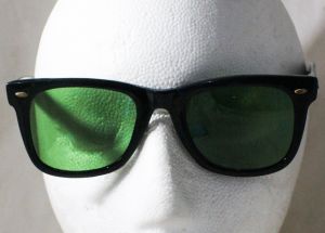 1960s Men's Sun Glasses - 60s Mid Century Mens Black Sunglasses with Bottle Green Lenses 