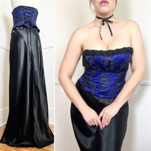 Curvy - Extra Large | Late 1980's Vintage Purple and Black Corset Gown by Florencia