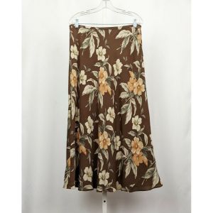 90s Skirt Brown Floral Print Silk Lined by Jones New York| Vintage Misses 14