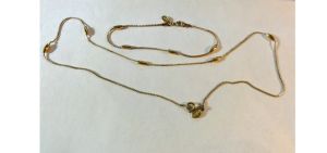Vintage 1980s Dainty Necklace and Bracelet Set Gold Tone Chain and Bead Signed Avon - Fashionconstellate.com