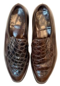 60s 70s MOD Brown Leather Loafers Alligator Tops | Men 8 - 8.5 Women 10 - 10.5 - Fashionconstellate.com