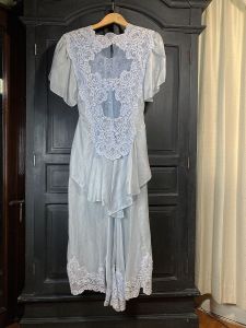 S-M/ 80s Does Victorian/Edwardian Style Blue Silk Wedding Dress Capriccio by Digna - Fashionconstellate.com