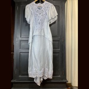 S-M/ 80s Does Victorian/Edwardian Style Blue Silk Wedding Dress Capriccio by Digna