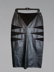 80s Long Black Leather Skinny Suede Pencil Skirt Sexy Biker Goth by Don Michele by Jordan |M/L 8 10 