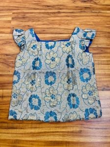 Curvy- Large to Extra Large | 1960's Vintage Blue and Gold Floral Brocade Blouse - Fashionconstellate.com