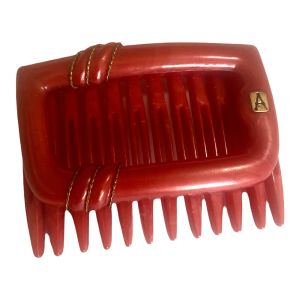 Deadstock Alexandre de Paris Red Hair Comb with Gold Threading