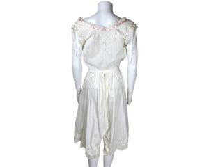 Antique Edwardian Combination Chemise and Drawers One Piece White Cotton Size S - Fashionconstellate.com