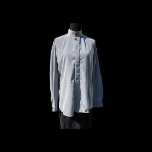 M-XL/ Vintage Grey Academia Shirt with Band Collar, Men’s Dress Shirt with Hidden Buttons by City St