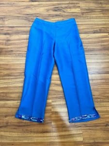 Size 6 | Y2K Vintage Blue Silk Beaded Cropped Pants by Ice | New With Tags - Fashionconstellate.com