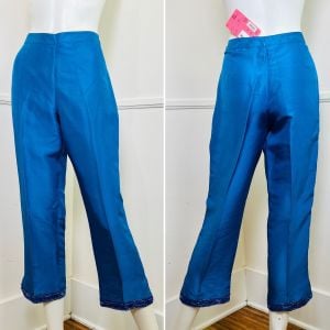 Size 6 | Y2K Vintage Blue Silk Beaded Cropped Pants by Ice | New With Tags