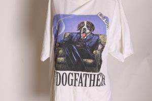 1990s Single Stitch White Big Dog The Godfather Dogfather T Shirt by Big Dogs Santa Barbara - XXXL - Fashionconstellate.com