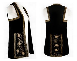 XS Black & Gold Vest - Gorgeous Haute Quality Metal Paisley Soutache - Posh 1960s 70s Open Front  - Fashionconstellate.com
