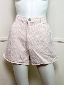 Large | 1990's Vintage Pink Gingham Floral Denim Shorts by Denim Republic