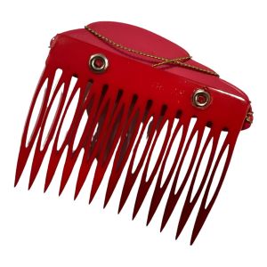 Fab 1980’s Deadstock Handmade Red & Gold French Hair Comb - Fashionconstellate.com