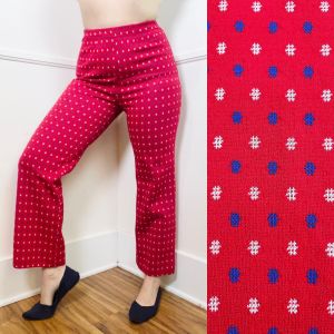 Large to XL | 1970's Vintage Red Poly Knit Hash Tag Print Pants