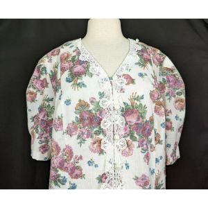 90s Jacket Beige Floral Print Lace Trim Short Sleeves by D.L. Originals | Vintage Women's 18W - Fashionconstellate.com